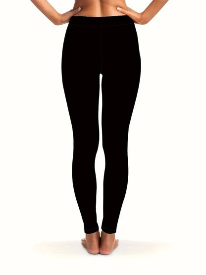 Pattern Print High-Waisted Leggings, Casual Tight Stretch Pants