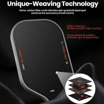 1 Carbon Fiber T700 Fabric Texture Pickleball Paddle | 16mm Roughness, High Friction, Cold Pressed, USA Approved
