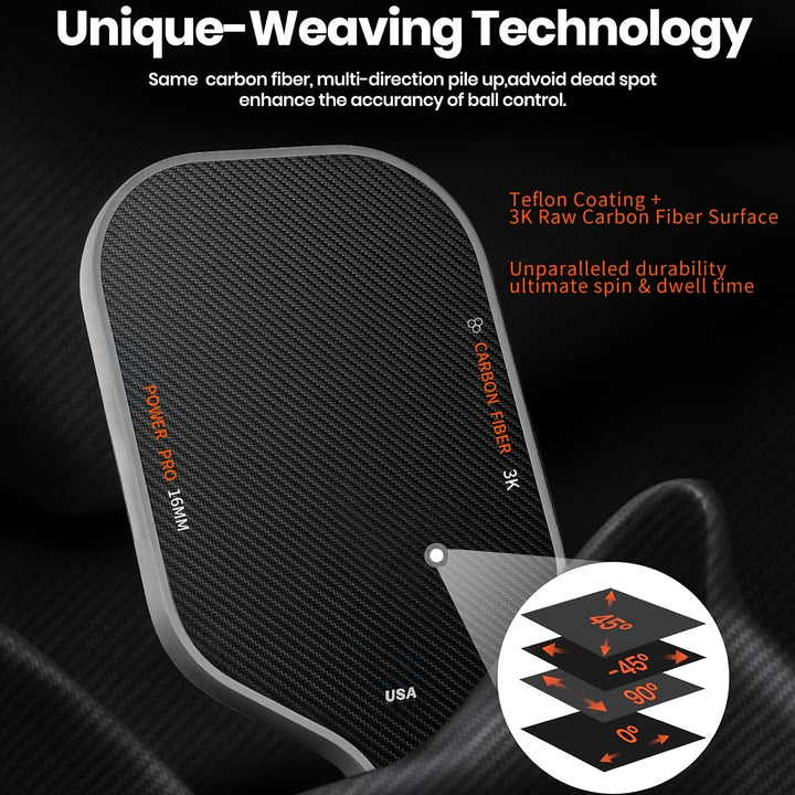 Carbon Fiber T700 Pickleball Paddle 16mm Rough Texture USAPA Approved Lightweight Paddle for Spin, Control, Power &amp; Competitive Performance