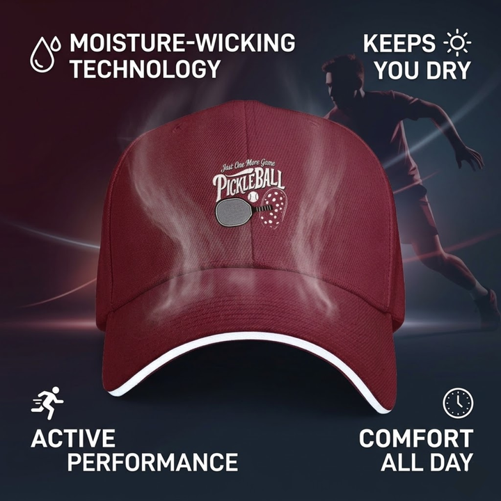 Stylish All-Season Design "Just One More Game" Pickleball Cap - Unisex Adjustable Baseball Cap, Breathable Outdoor Sports Hat for Men Women