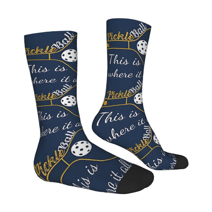 1 Pair Men' Funny Pickleball Socks with Pickle-Themed Sayings & Print - Compression Fit for Pickleball Court, Casual Wear - Gift for Pickleball Players