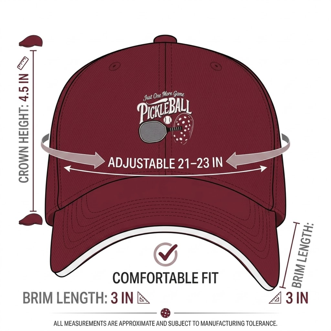 Stylish All-Season Design "Just One More Game" Pickleball Cap - Unisex Adjustable Baseball Cap, Breathable Outdoor Sports Hat for Men Women