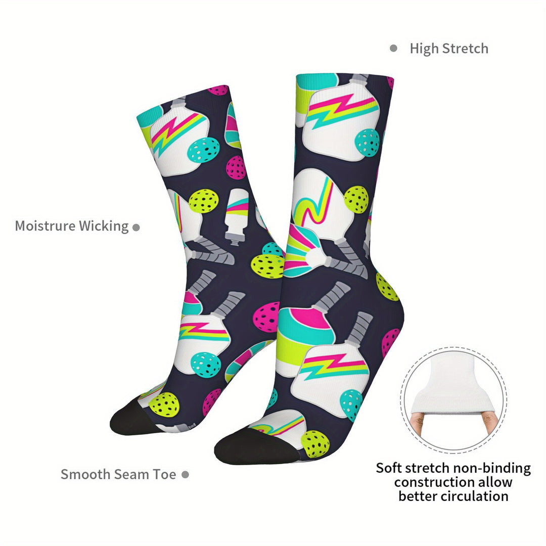 Unisex Compression Crew Socks Hip Hop Vintage Pickleball Design Funny Novelty Patterns Breathable Seamless Athletic Streetwear Socks