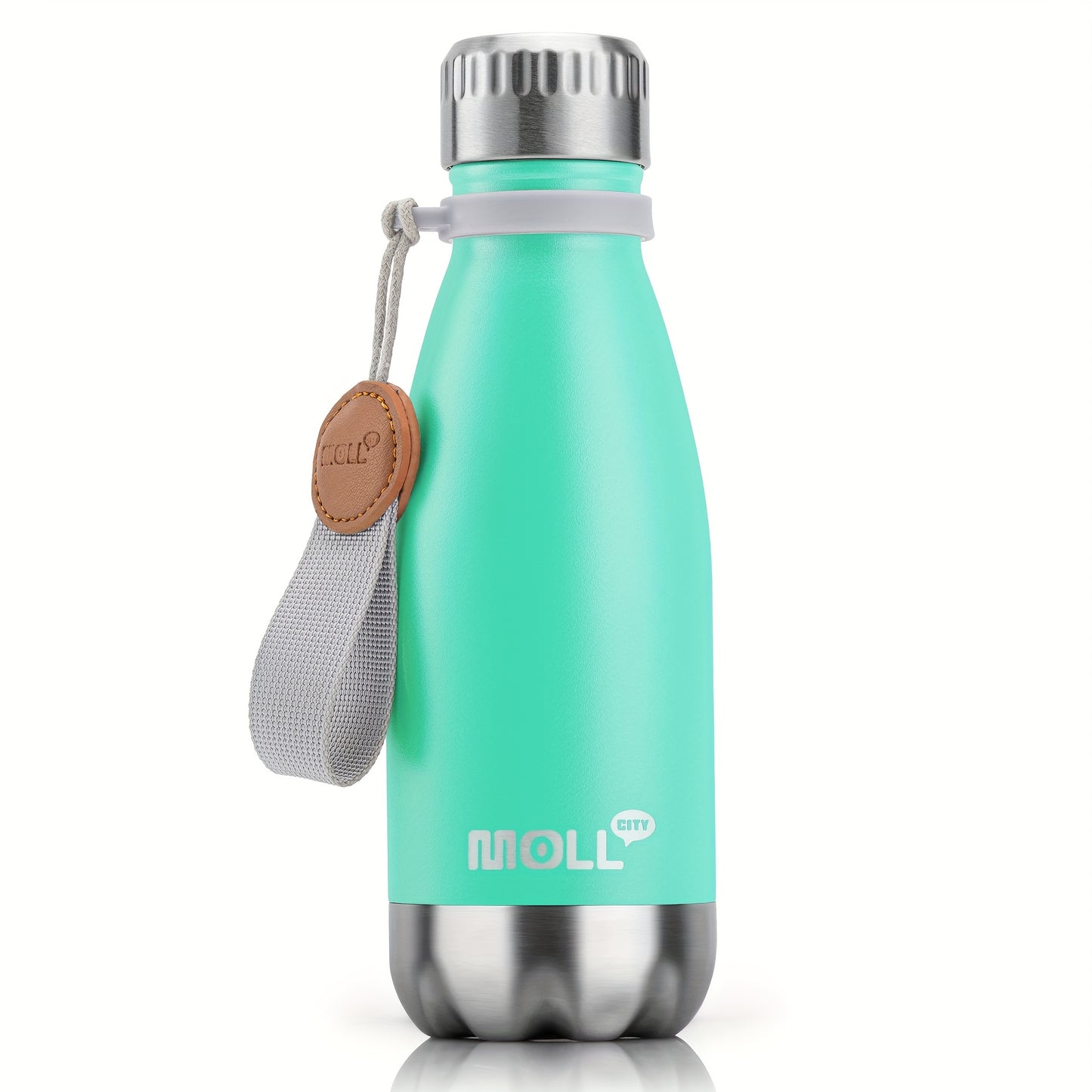 1pc Mollcity 9oz/266ml Stainless Steel Water Bottle - Vacuum Insulated, Leak-Proof, Double-Wall Insulated with Carry Strap, 24H Cold & 12H Hot, Lightweight & Durable for School, Sports, Travel, Outdoor, Gym