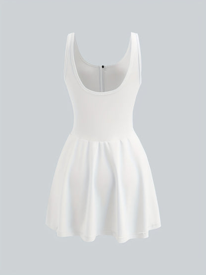 Women's Anti-See-Through Base Layer Sports Dress, New Summer Outdoor Running Fitness Tennis Skirt, Slim-Fit Women's Backless Spring/Summer Tennis/Badminton Fitness Anti-See-Through Zippered Yoga Dress, Pink Side Pocket 2-in-1