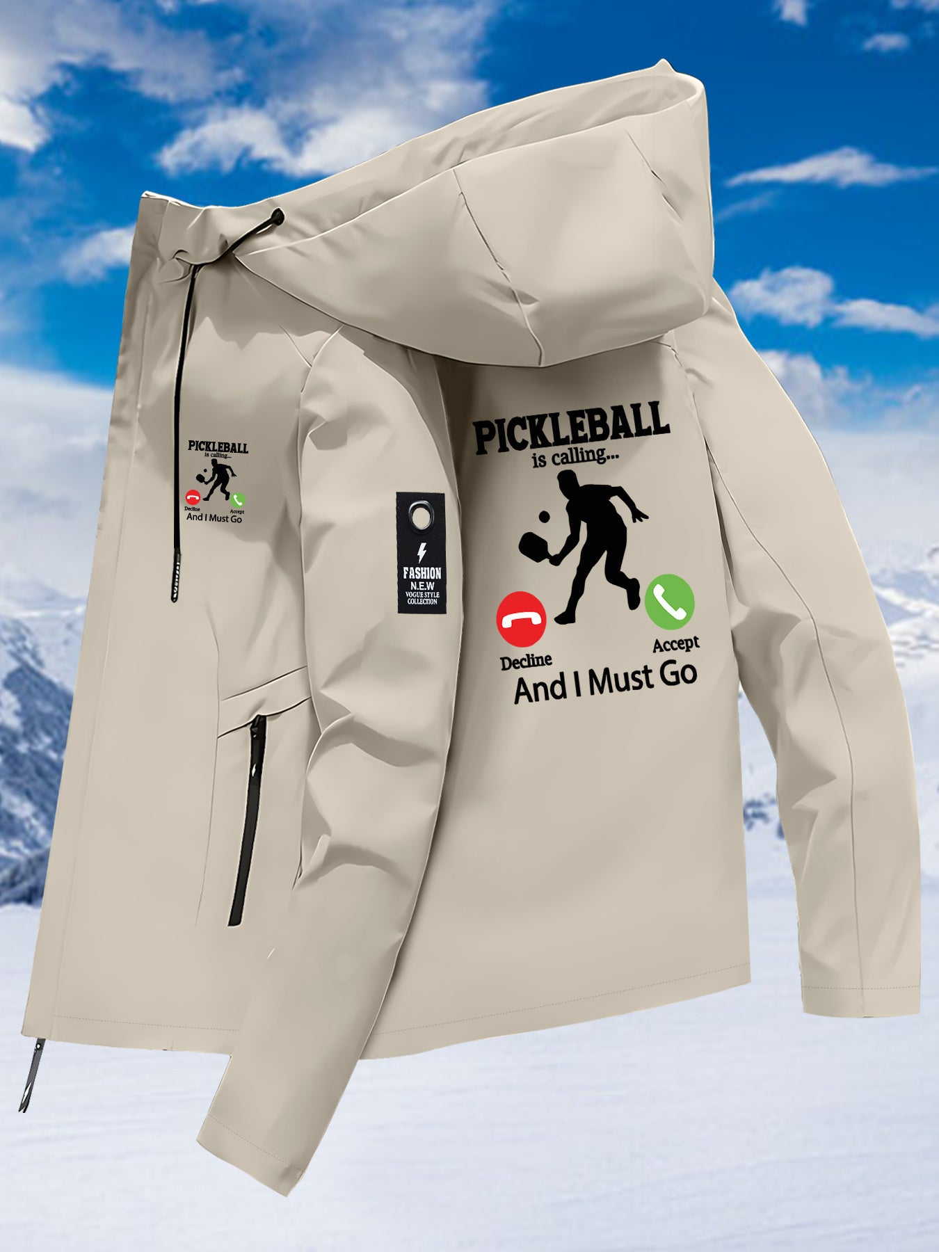 New Couple'S Windbreaker with Pickleball Print, All-Weather Windproof Outdoor Climbing Jacket for Men And Women