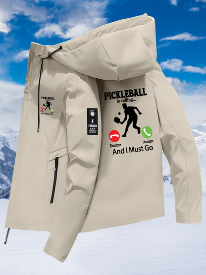 New Couple'S Windbreaker with Pickleball Print, All-Weather Windproof Outdoor Climbing Jacket for Men And Women