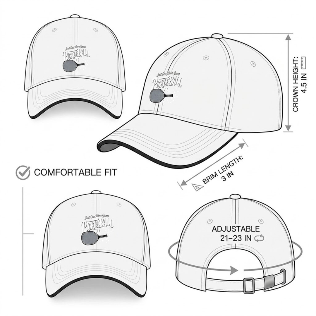 Stylish All-Season Design "Just One More Game" Pickleball Cap - Unisex Adjustable Baseball Cap, Breathable Outdoor Sports Hat for Men Women