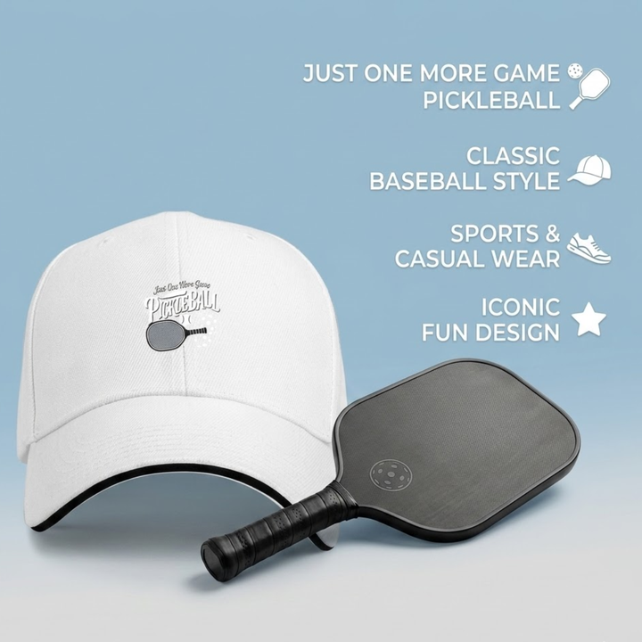 Stylish All-Season Design "Just One More Game" Pickleball Cap - Unisex Adjustable Baseball Cap, Breathable Outdoor Sports Hat for Men Women