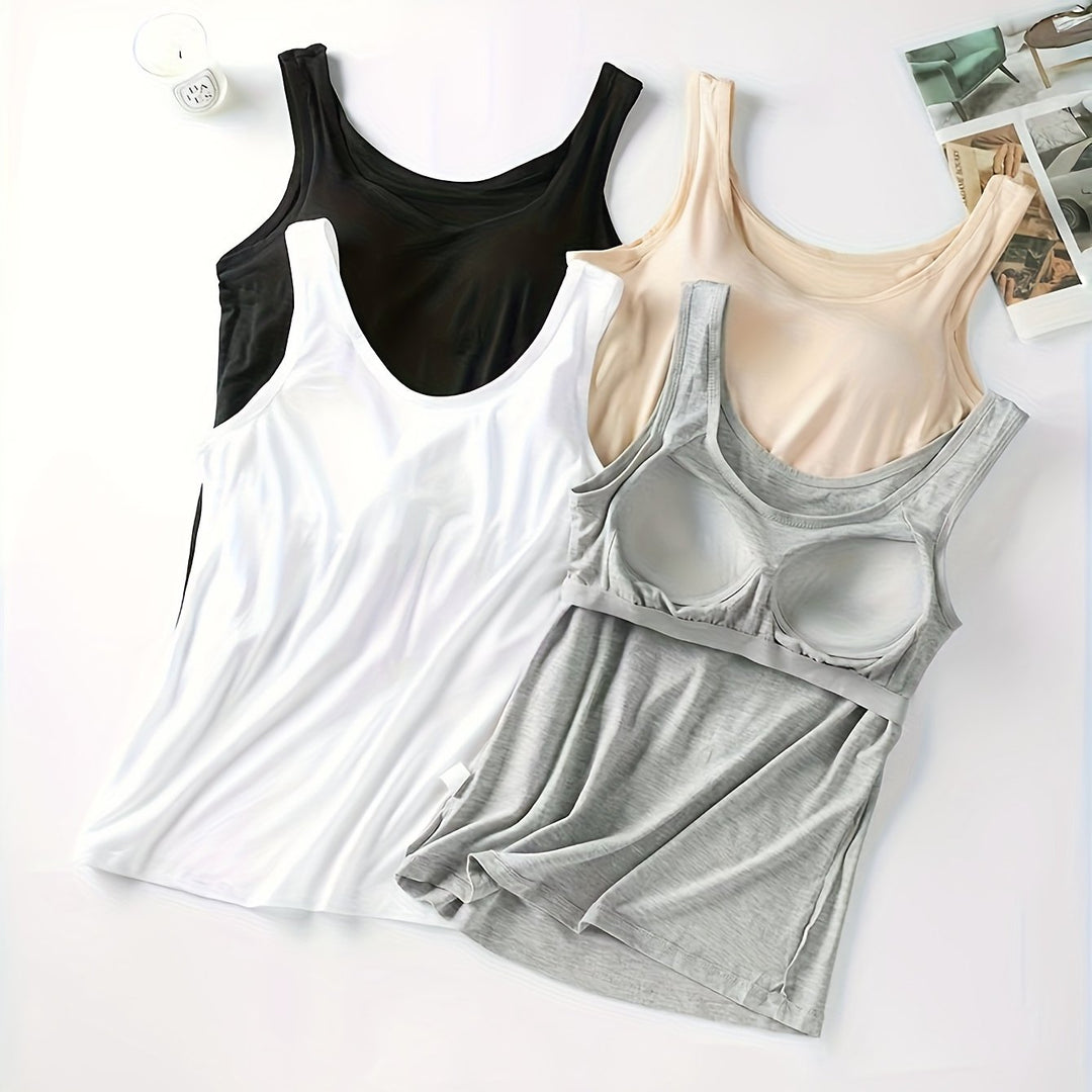 4-Pack Women’s Sports Tank Tops with Chest Padding, Wide Straps, Breathable Quick-Dry Stretch Workout &amp; Casual Tops