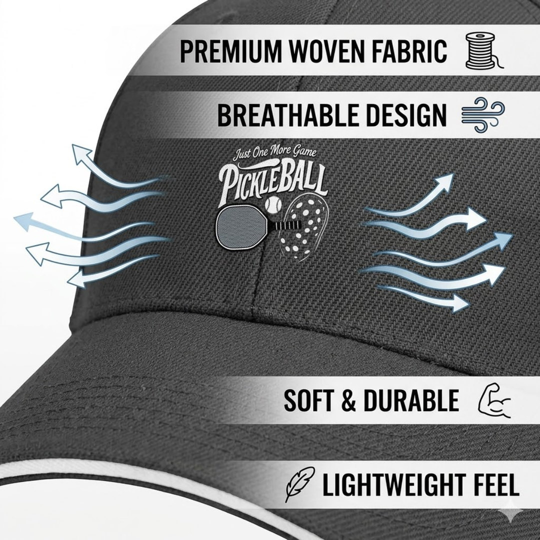 Stylish All-Season Design "Just One More Game" Pickleball Cap - Unisex Adjustable Baseball Cap, Breathable Outdoor Sports Hat for Men Women