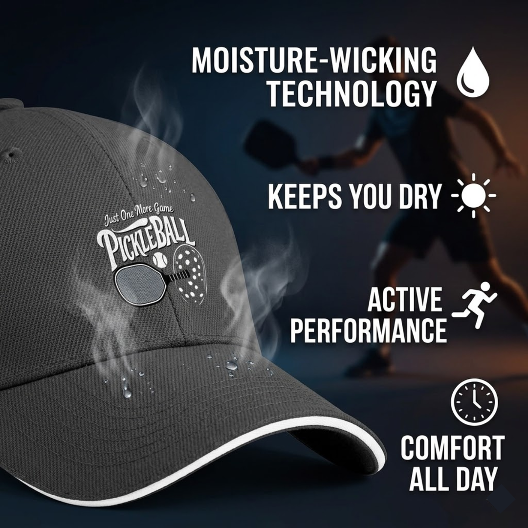 Stylish All-Season Design "Just One More Game" Pickleball Cap - Unisex Adjustable Baseball Cap, Breathable Outdoor Sports Hat for Men Women