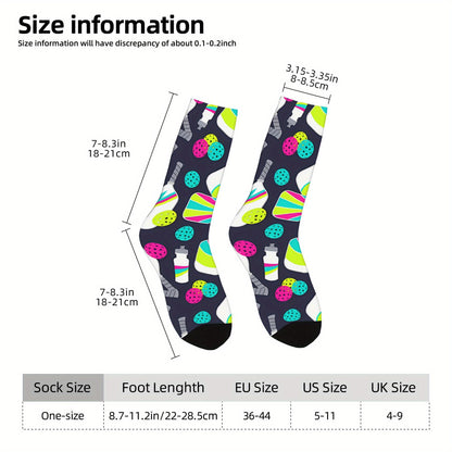 1 Pair Unisex Compression Socks - Hip Hop Vintage Pickleball Party Design, Seamless Crew Socks with Random Printed Novelty Patterns, Funny Street Style for Sports & Casual Wear