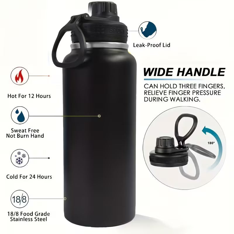 32oz Insulated Water Bottle with Straw, Leak-Proof Stainless Steel Double-Wall Flask – Hot 12H Cold 24H Gym Travel Sports Hydration Bottle