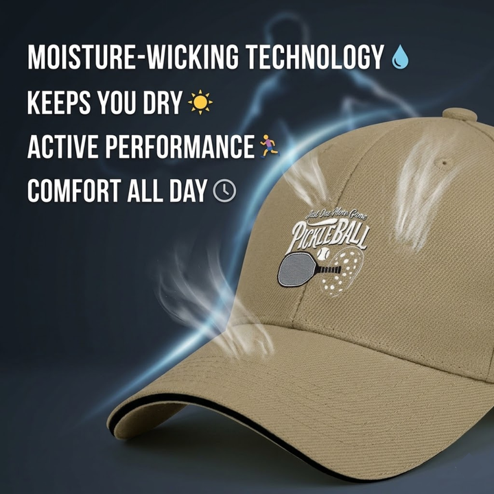 Stylish All-Season Design "Just One More Game" Pickleball Cap - Unisex Adjustable Baseball Cap, Breathable Outdoor Sports Hat for Men Women