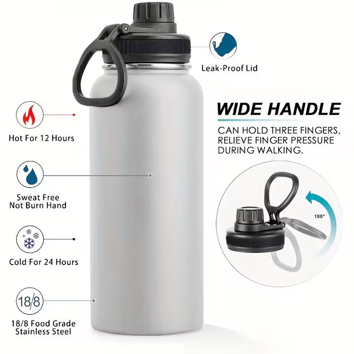 32oz Insulated Water Bottle with Straw, Leak-Proof Stainless Steel Double-Wall Flask – Hot 12H Cold 24H Gym Travel Sports Hydration Bottle