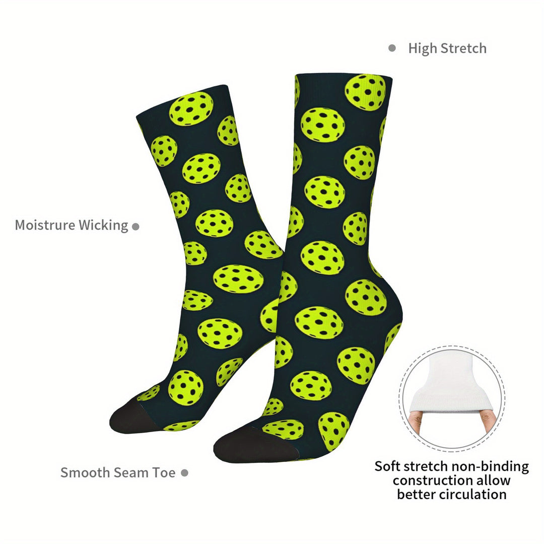 Funky Hip Hop Pickleball Socks for Men – Seamless Moisture-Wicking Cushioned Street Style Sports Socks with Humorous Pickleball Print
