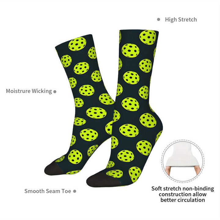 Funky Hip Hop Pickleball Socks for Men – Seamless Moisture-Wicking Cushioned Street Style Sports Socks with Humorous Pickleball Print