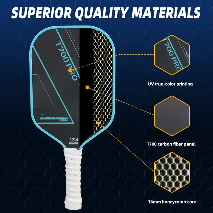 T700 Carbon Fiber Pickleball Paddle – Matte Surface Lightweight Wide Body Paddle with Honeycomb Core for Beginners, Training &amp; Competitive Play