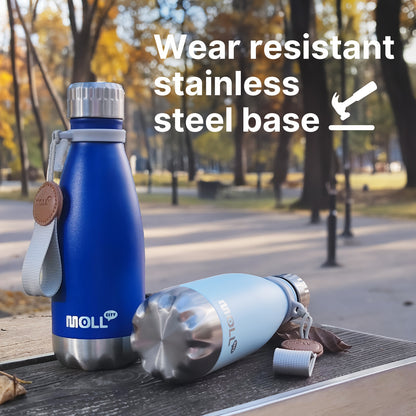 1pc Mollcity 9oz/266ml Stainless Steel Water Bottle - Vacuum Insulated, Leak-Proof, Double-Wall Insulated with Carry Strap, 24H Cold & 12H Hot, Lightweight & Durable for School, Sports, Travel, Outdoor, Gym