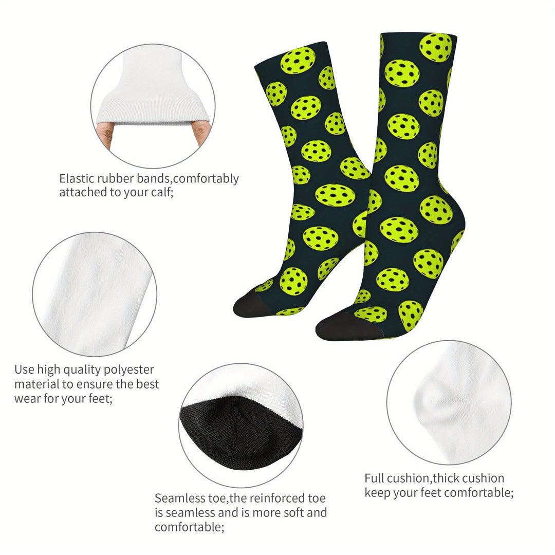 Funky Hip Hop Pickleball Socks for Men – Seamless Moisture-Wicking Cushioned Street Style Sports Socks with Humorous Pickleball Print