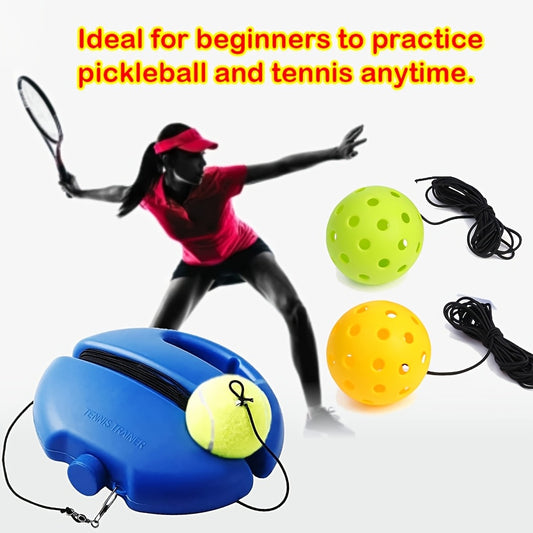 4pcs Pickleball/Tennis Training Set, 1pc Blue Trainer Base + 1pc Tennis Ball + 2pcs Hard Pickleball Balls with Elastic Rope, Suitable for Outdoor Sports Training
