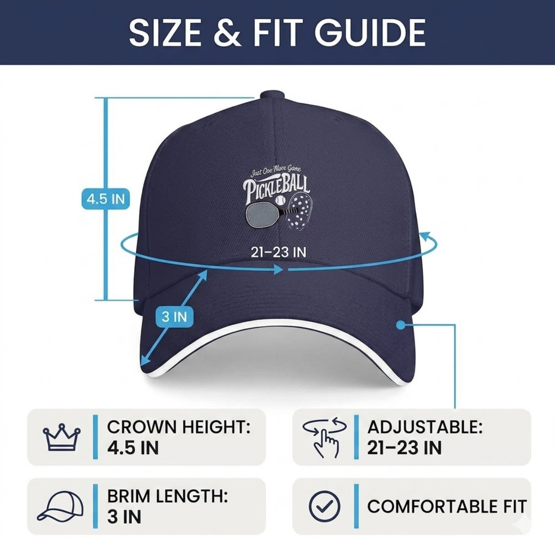 Stylish All-Season Design "Just One More Game" Pickleball Cap - Unisex Adjustable Baseball Cap, Breathable Outdoor Sports Hat for Men Women