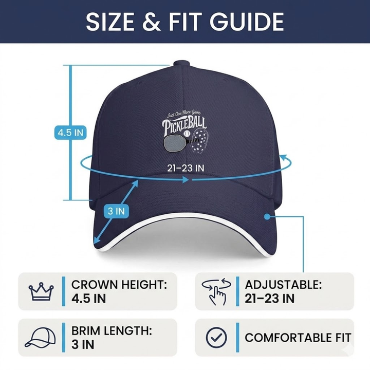Stylish All-Season Design "Just One More Game" Pickleball Cap - Unisex Adjustable Baseball Cap, Breathable Outdoor Sports Hat for Men Women