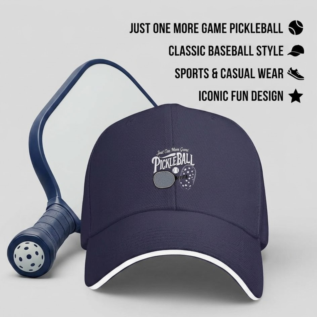 Stylish All-Season Design "Just One More Game" Pickleball Cap - Unisex Adjustable Baseball Cap, Breathable Outdoor Sports Hat for Men Women