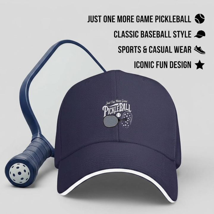 Stylish All-Season Design "Just One More Game" Pickleball Cap - Unisex Adjustable Baseball Cap, Breathable Outdoor Sports Hat for Men Women