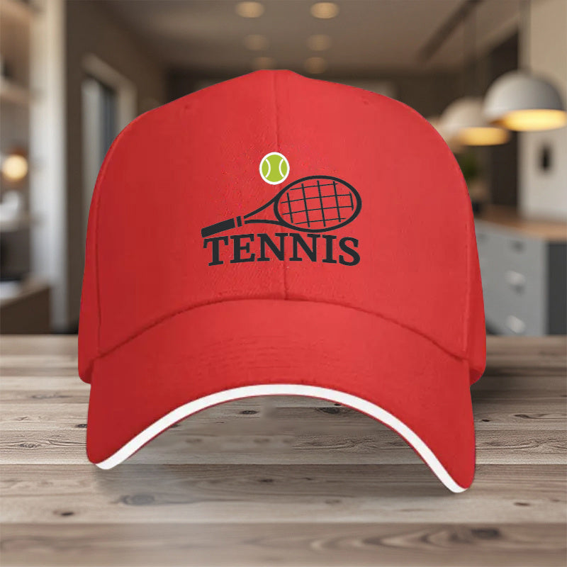 1pc, Adjustable Sandwich Baseball Cap with "Tennis" Print, Lightweight Printed Women's Hat, "Tennis Match" Men's Sun Hat, Ideal Gift for Sports, Parties, and Birthdays
