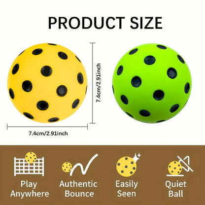 2pcs Silent Pickleball Balls | Foam Pickleball Balls for Indoor or Outdoor Practice, Quiet Set, Noise Reducing, Soft, Durable, True Bounce, High Elasticity, Available in Yellow and Green