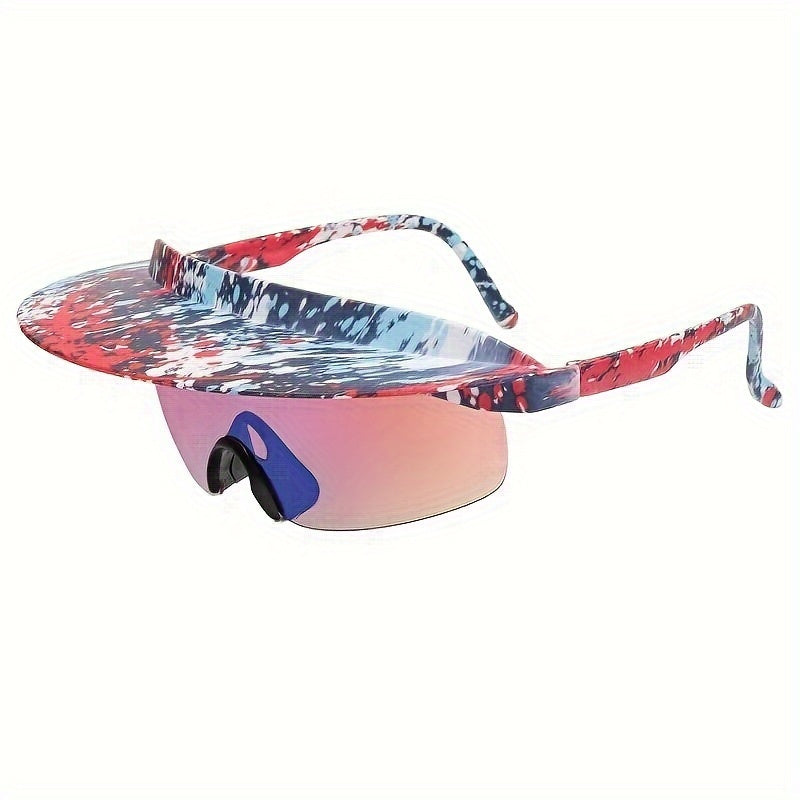 1pc Unisex Large Frame Cycling Glasses with Sunshade Visor, Polycarbonate Lens & Frame, Decorative Brimless Sports Eyewear for Outdoor Activities