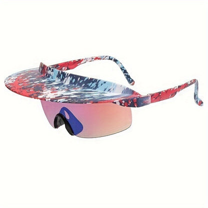 1pc Unisex Large Frame Cycling Glasses with Sunshade Visor, Polycarbonate Lens & Frame, Decorative Brimless Sports Eyewear for Outdoor Activities