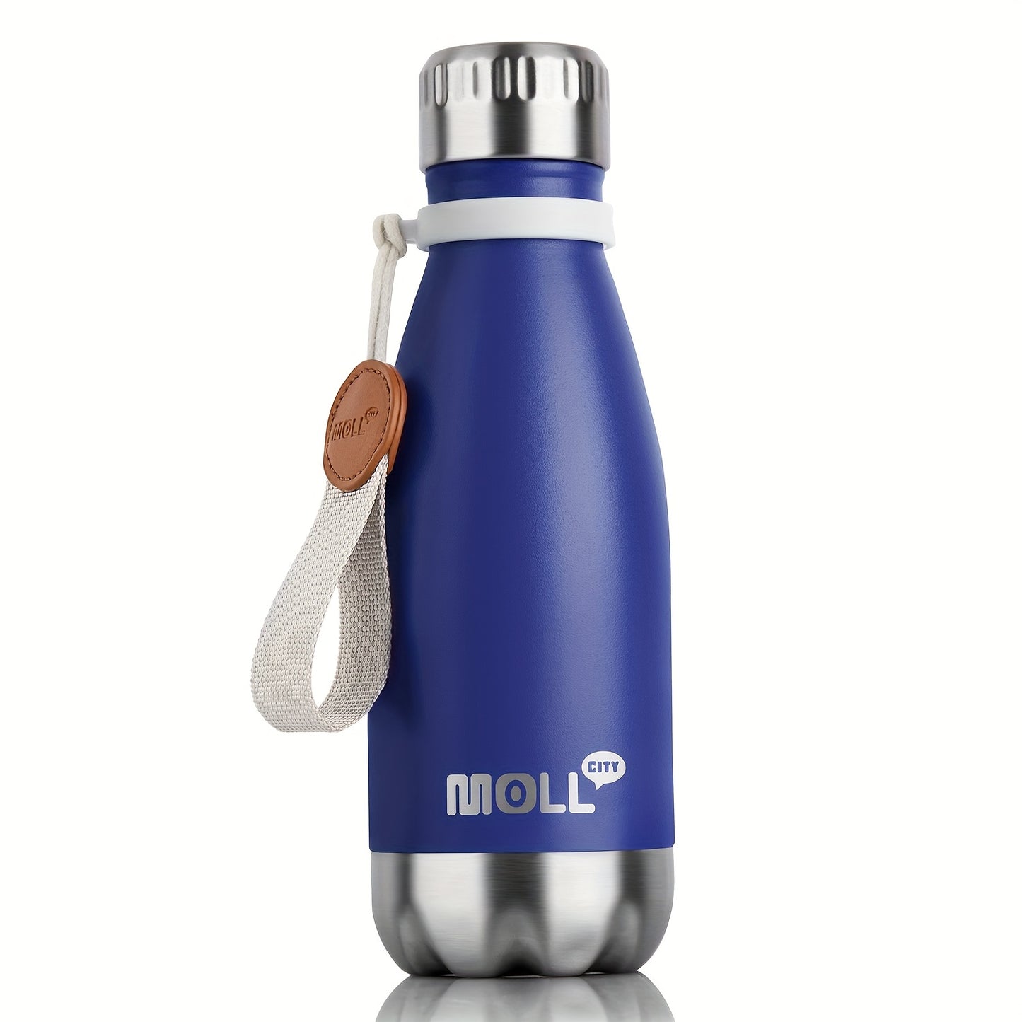 1pc Mollcity 9oz/266ml Stainless Steel Water Bottle - Vacuum Insulated, Leak-Proof, Double-Wall Insulated with Carry Strap, 24H Cold & 12H Hot, Lightweight & Durable for School, Sports, Travel, Outdoor, Gym
