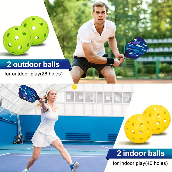 Pickleball Set – 2 Fiberglass Paddles, 4 Balls &amp; Carry Bag | Lightweight 7.5oz Cushioned Grip | Indoor &amp; Outdoor Play, Beginner Friendly (Blue)