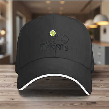 1pc, Adjustable Sandwich Baseball Cap with "Tennis" Print, Lightweight Printed Women's Hat, "Tennis Match" Men's Sun Hat, Ideal Gift for Sports, Parties, and Birthdays