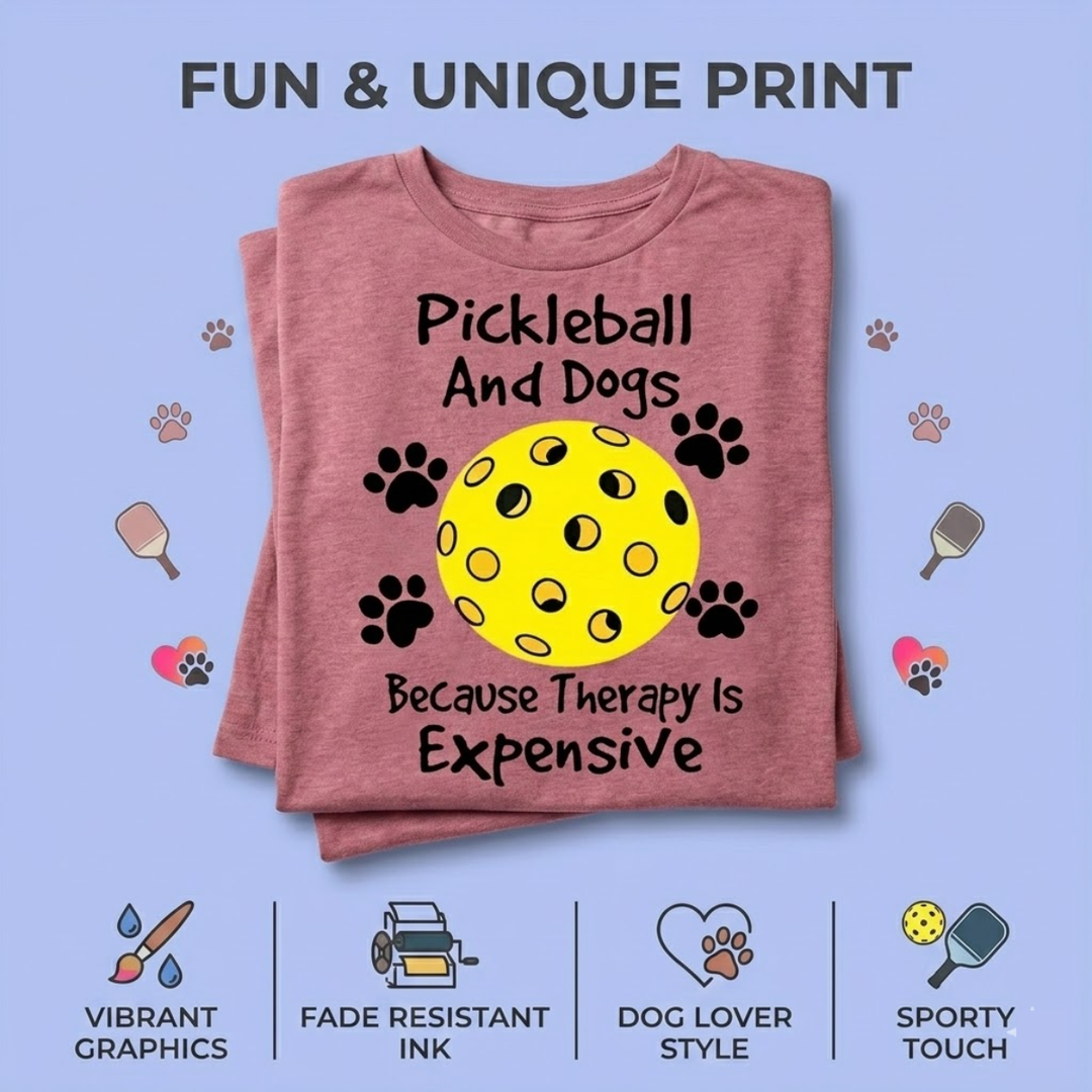 Pickleball &amp; Dog Women’s T-Shirt – Short Sleeve Crew Neck, Casual Retro Style, Breathable Cotton Blend, Cute Graphic Tee