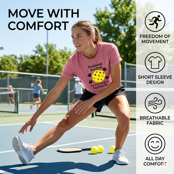 Pickleball &amp; Dog Women’s T-Shirt – Short Sleeve Crew Neck, Casual Retro Style, Breathable Cotton Blend, Cute Graphic Tee
