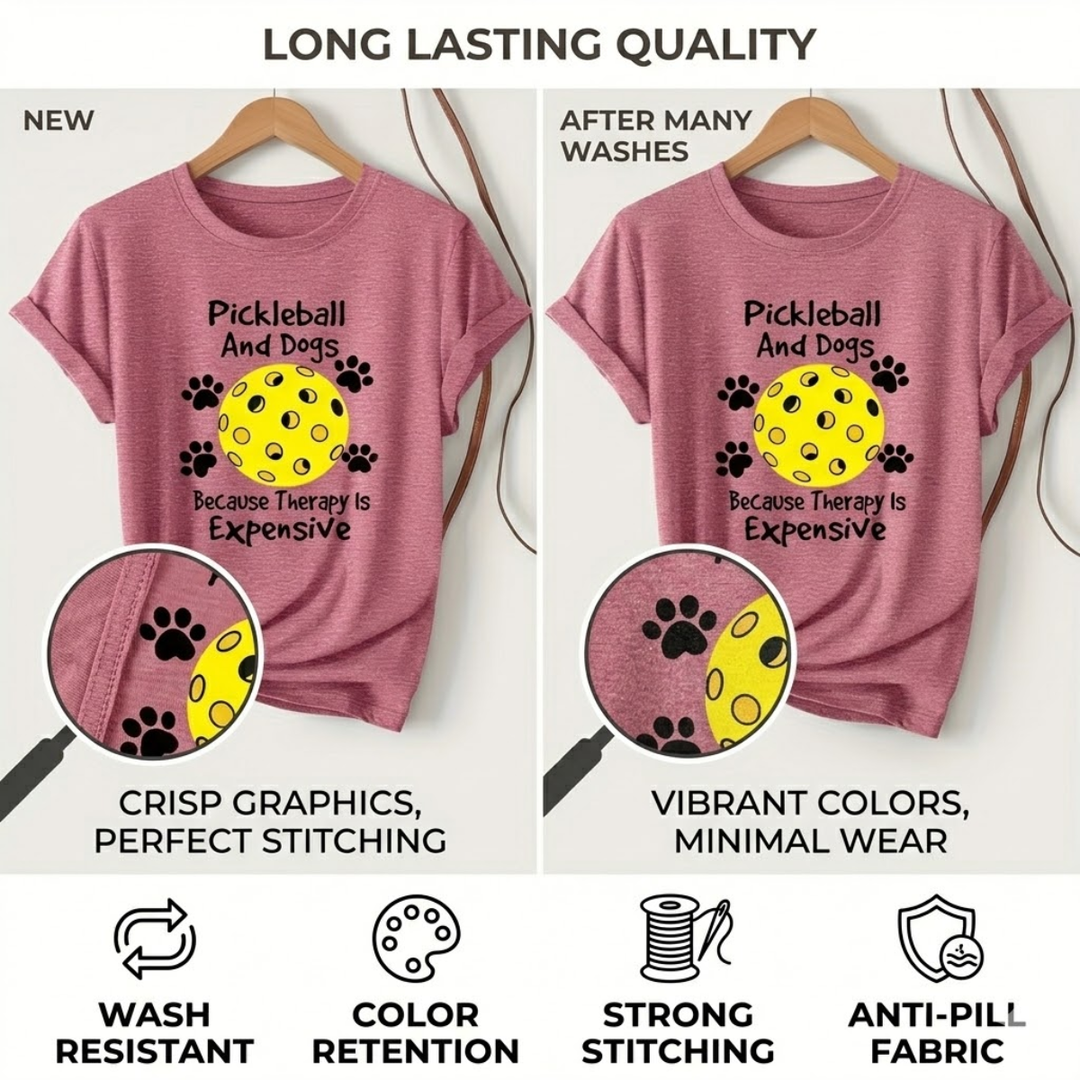 Pickleball &amp; Dog Women’s T-Shirt – Short Sleeve Crew Neck, Casual Retro Style, Breathable Cotton Blend, Cute Graphic Tee