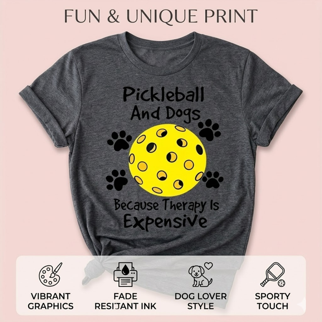 Pickleball &amp; Dog Women’s T-Shirt – Short Sleeve Crew Neck, Casual Retro Style, Breathable Cotton Blend, Cute Graphic Tee