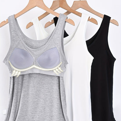3pcs Set Women's Comfortable Wide Strap Sports Tank Tops with Built-in Pads, No Bra Needed, Simple and Fashionable, Can Be Worn as Innerwear or Outerwear