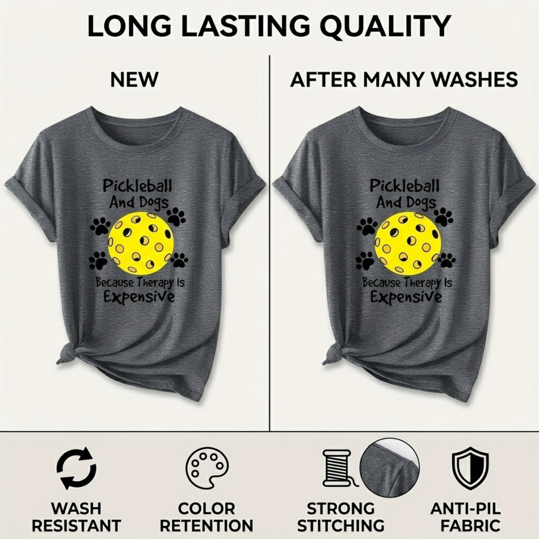Pickleball &amp; Dog Women’s T-Shirt – Short Sleeve Crew Neck, Casual Retro Style, Breathable Cotton Blend, Cute Graphic Tee
