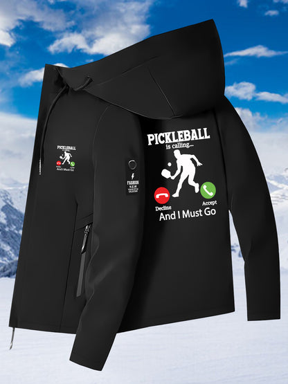New Couple'S Windbreaker with Pickleball Print, All-Weather Windproof Outdoor Climbing Jacket for Men And Women