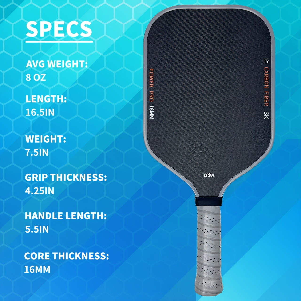 1 Carbon Fiber T700 Fabric Texture Pickleball Paddle | 16mm Roughness, High Friction, Cold Pressed, USA Approved