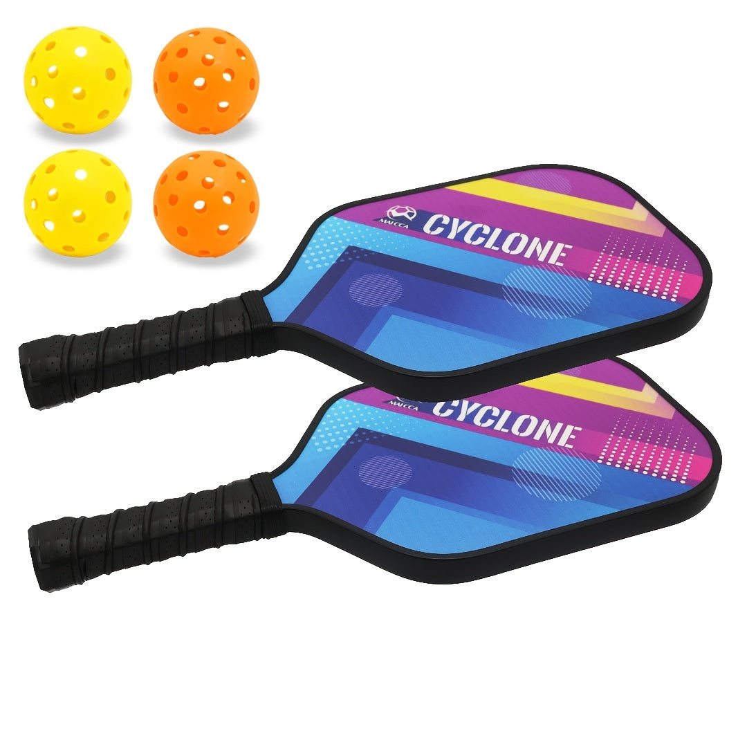 Pickleball Paddle 2 Pack, Fiberglass Pickleball Paddles with 4 Pickleballs, 1 Portable Bag Lightweight Pickleball Racket