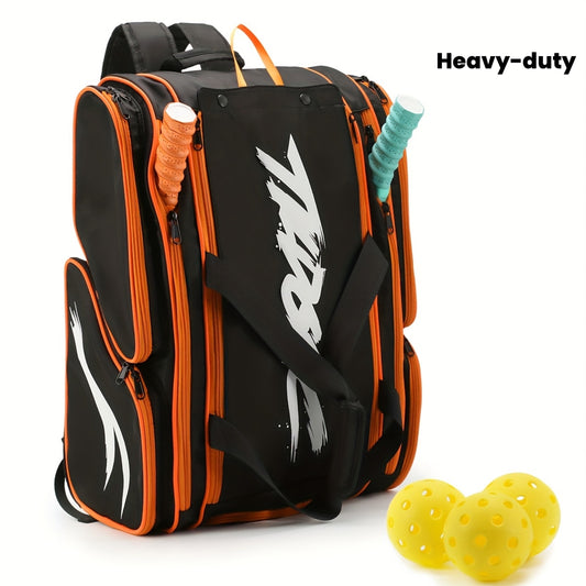 Large Tennis & Padel Racket Backpack with Fence Hook & Shoe Compartment - Heavy-Duty Nylon Sports Bag with Multiple Pockets, Padded Shoulder Straps, And Secure Zipper Closure For Pickleball, Tennis, Padel - With Accents, Idea
