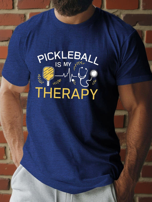 PICKLEBALL Is My Relax Print Tee Shirt, Tees for Men, Casual Short Sleeve T-shirt for Summer