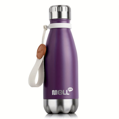 1pc Mollcity 9oz/266ml Stainless Steel Water Bottle - Vacuum Insulated, Leak-Proof, Double-Wall Insulated with Carry Strap, 24H Cold & 12H Hot, Lightweight & Durable for School, Sports, Travel, Outdoor, Gym