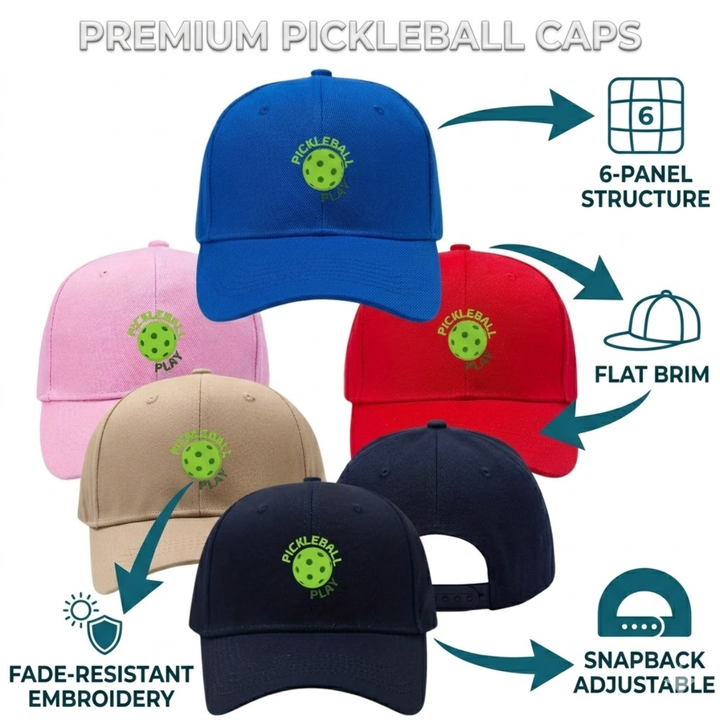 Pickleball Play Snapback Cap - Unisex Adjustable Flat Brim Breathable Sports Hat, Casual Outdoor Gift for Men Women